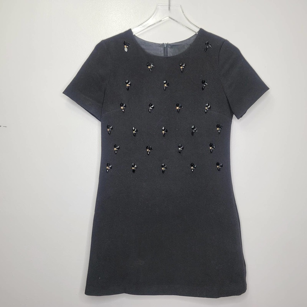 Kaii‎ Black Dress Short Sleeve Embellished A-Line Small - Picture 5 of 6
